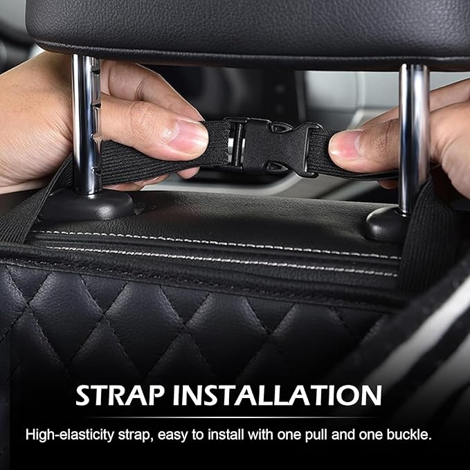 Car Seat Back Organizer, 10" x 10" Multifunctional Auto Backseat Hanging Storager with Side Pockets, Big Capacity Waterproof Wear-Resistant PU Leather Garbage Can for Most Cars (Black)