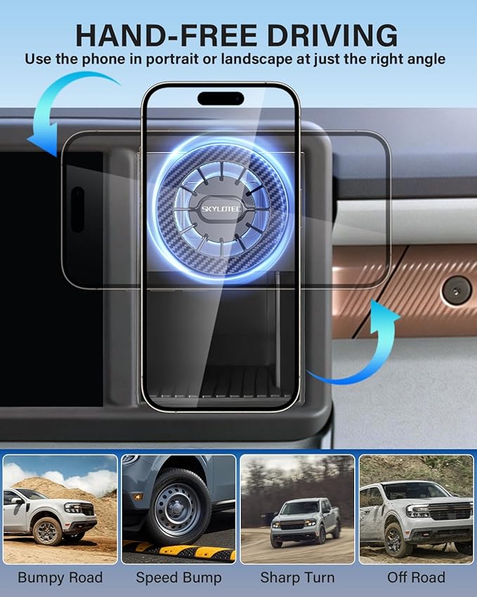 SKYLOTEC Magnetic Phone Holder Cubby Insert for Ford Maverick 2022 2023 2024 Accessories, Cell Phone Mount Storage Box Kit for MagSafe, Automobile Cradles Phone Base Not Block Air Vent
