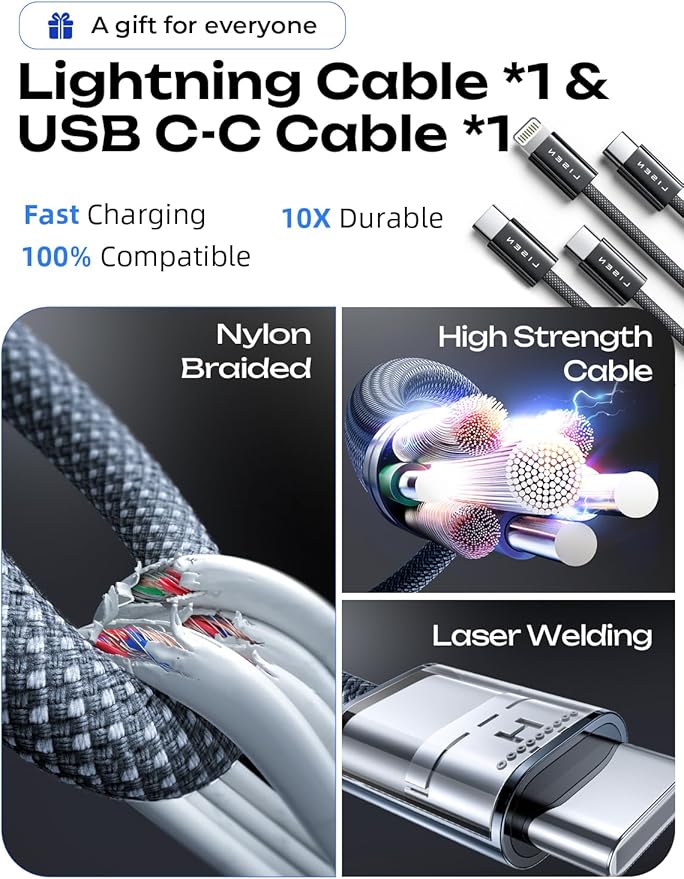 LISEN 90W USB C Car Charger Fast Charging for iPhone 17 Car Charger USB C Fast Charge, Type C Car Charger for iPhone 17 Pro Max 16 15 14 13 12 11, for Samsung S26 S25 S24 [Lighning&USB-C] Mothers Day