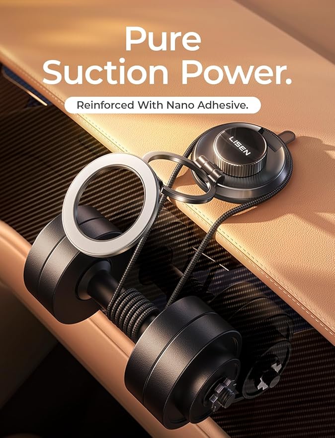 LISEN for Magsafe Car Mount [All Metal Super Strong Suction] 360 Adjustable Vacuum Magnetic Phone Holder for Car, Suction Cup Phone Mount for iPhone 17 Pro Max 16 15 14 13 12