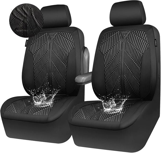 CAR PASS Waterproof Car seat covers Front Seats covers Neoprene Wetsuit, All-Weather Non-Slip Durable, Universal Fit for SUV Sedans Trucks Vans Automotive, Armrest Airbag Compatible, 3D Emboss 2 Black