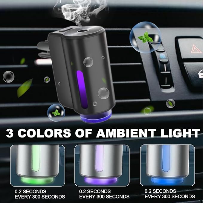 Smart Car Air Freshener,3 Levels Adjustable Strength, Rechargeable Aroma Diffuser, Built-in 220mAh, with 10pcs Aromatherapy Oil, Valentines Gifts for Women Men, Black & Red
