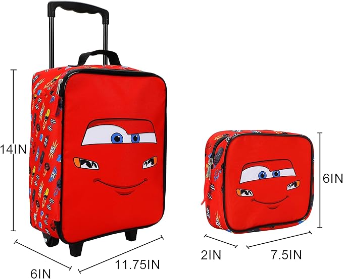 Bioworld Cars Lightning McQueen Kids' 4-Piece Travel Set With Suitcase, Duffle Bag, Toiletries Case, and Luggage Tag
