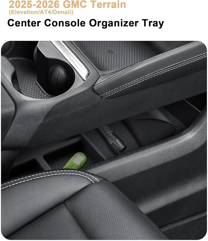 ECOZEN 2026 Terrain Center Console Organizer - 2 Pcs For 2025-2026 GMC Terrain Lower Console Organizer Storage Tray - Compatible with 2025 2026 Terrain(Elevation/AT4/Denali) Accessories TPE