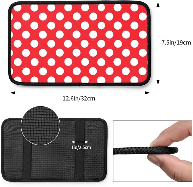 Car Armrest Cover Auto Center Console Pad Arm Rest Cushion Soft Car Accessories Universal for Most Vehicle (Red and White Polka Dot Pattern Design)