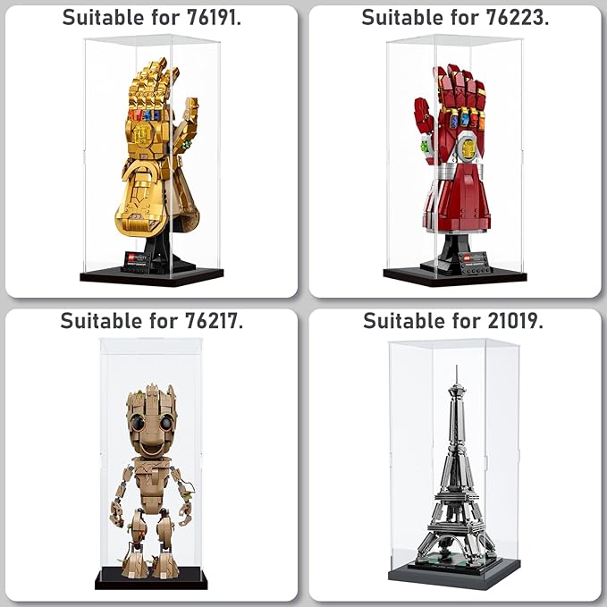 Choowin Acrylic Display Case for Lego Infinity Gauntlet 76191 for Lego Gauntlet 76223 for Lego Display Thickened Clear Acrylic Display Cases for Collectibles Assemble Dustproof Display Box(Black Base)