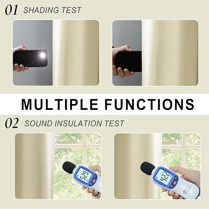 XWZO Total Blackout Curtains 54 Inches Long - Double Layer Full Room Darkening & Energy Efficiency Grommet Window Panels with Tiebacks for Short Windows/Basement, Beige, W52 x L54, Set of 2