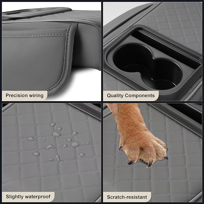 Center Console Cover Fit for bZ4X Faux Leather Car Armrest Cushion with Storage Bags, Cup Holder ＆ Phone Storage Multifunctional Middle Console Cover(Grey)