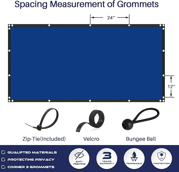 Windscreen4less Privacy Fence Screen Heavy Duty Windscreen Fencing Mesh Fabric Shade Net Cover with Brass Grommtes for Outdoor Wall Garden Yard Pool Deck, 8'x126' Blue