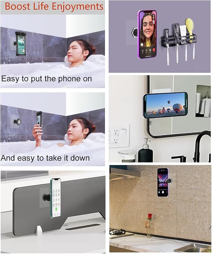OCEANLOVE for MagSafe Wall Mount Magnetic Phone Holder, Self-Adhesive, 360 Rotatable, Waterproof, Compatible with iPhone 17/16/15/14/13/12,All Phones, Shower Mirror Car Glass Bathroom Kitchen(Black)