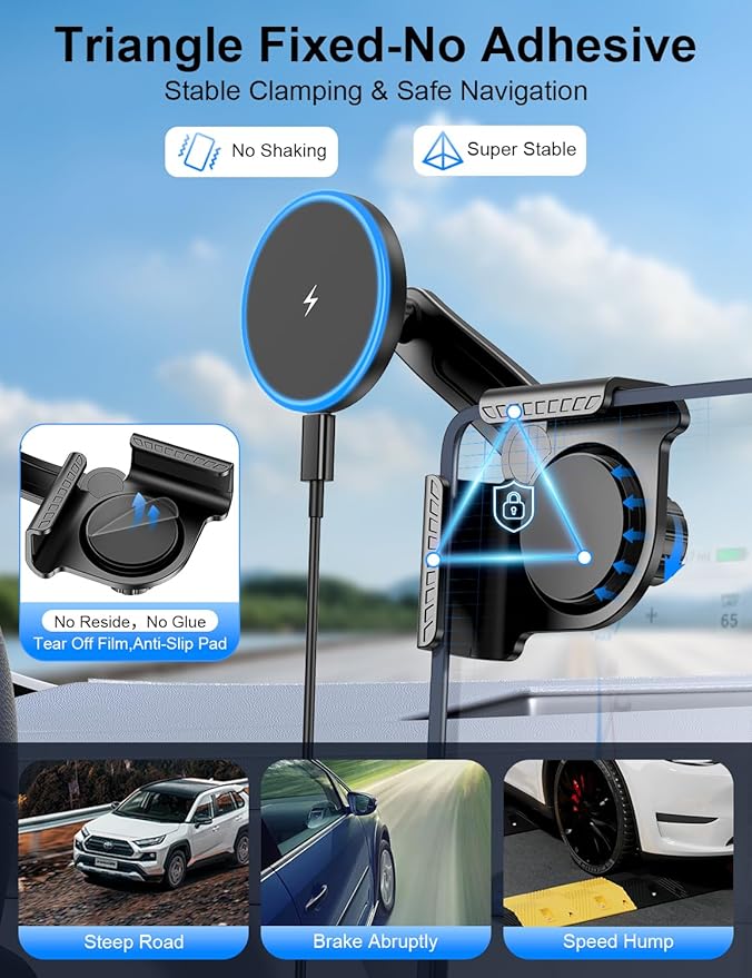 Tesla Car Mount Charger, [Heat Restriction] [LED RGB HandsFree] Wireless Car Phone Holder Charger, Magnetic Phone Holders for Your Car for Tesla Model Y/3/S/X Screen for 17/16/15/14/13/12 Series