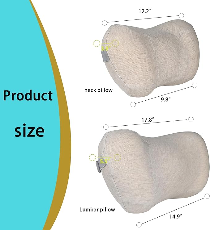 Lumbar Support Pillow for car，Car Neck Pillow Kit, Memory Foam Ergonomic Car Headrest and Lumbar Support for Driving Fatigue Relief, Comfort and Support Your Neck and Back