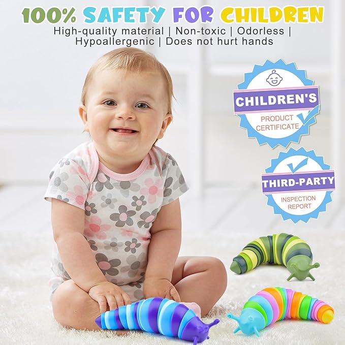 Cevioce Sensory Slug Fidget Toys for Kids & Adults - 3 Pack Slug Toys for Autism Therapy, Age 3+ Travel & Party Favors