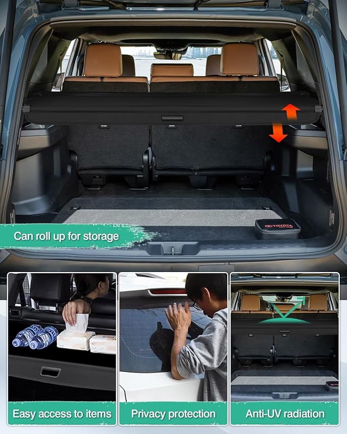 Powerty Cargo Cover for 2025 2026 Toyota 4Runner, Retractable Trunk Cover Trunk Shielding Shade for 2025 2026 4Runner Accessories Cargo Luggage Cover