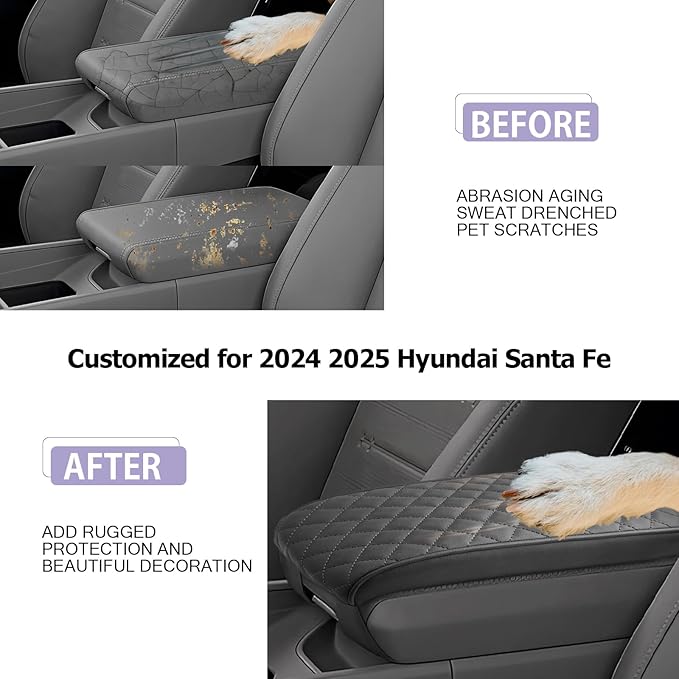 Center Console Cover Compatible with 2024 2025 2026 Hyundai Santa Fe Accessories Santa Fe Armrest Cover 2025 2026 Santa Fe SE/SEL/XRT/Limited/Calligraphy Armrest Console Cover Soft Leather (Black)