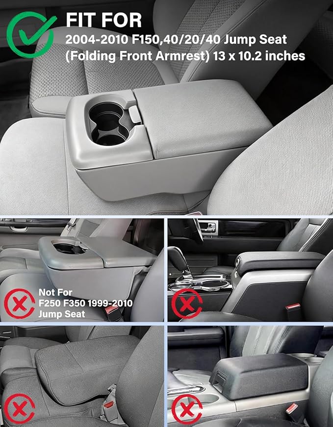 Center Console Armrest Cover Compatible with 2004-2010 Ford F150 Accessories, Vinyl Leather Middle Console Lid Protector Cushion, 40/20/40 Split Bench Jump Seat, Anti-Scratch, Black