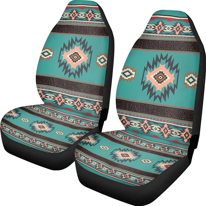 ELEQIN Car Seat Covers Universal High Back Fashion Cushion Protector for Car Truck Suvs,Sedans,Vehicles,Airbag Compatible Front Car Seat Covers 2 Pack Blue Aztec Tribal