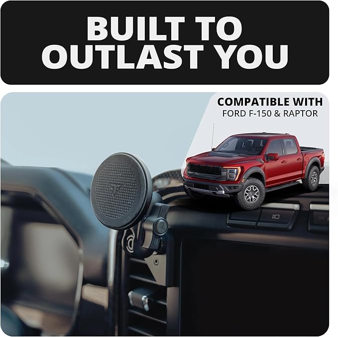 Tackform Link Vent Mount Magnetic Phone Holder - Compatible with MagSafe, 2021-2025 Ford F150 & Raptor, 2023-2025 Ford Super Duty | Billet Aluminum | Zero Slip | 2" Arm | Black