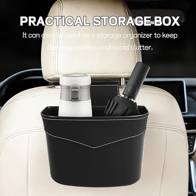 Car Trash Can for Seat Headrest, Mini Automotive Front Back Seat Garbage Can, Leakproof Vehicle Hanging Trash Cans, Multi-Purpose Auto Garbage Bin & Storage Organizer, Car Accessories (Black)