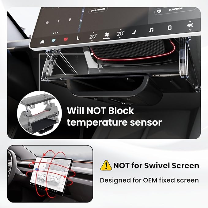 BarBaren for Tesla Model Y Juniper Under Screen Storage 2025 2026/ Model 3 Highland 2024-2026, Center Console Organizer for Tesla Model Y Juniper Accessories, Hideable