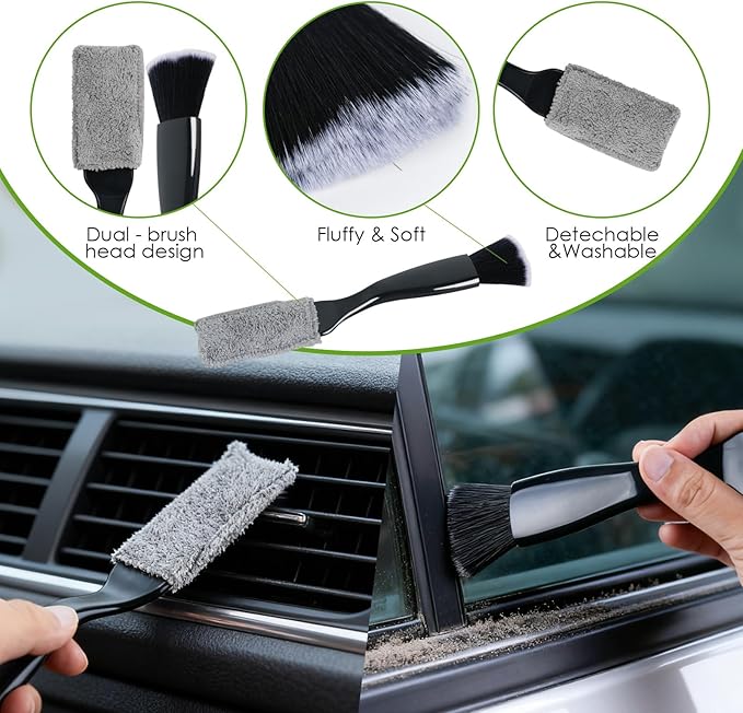 8PCS Windshield Cleaner Tool, Car Windshield Cleaner Tool with Extendable Handle 180° Rotation,Car Window Cleaner with 4 Reusable Microfiber Pads+100ml Spray Bottle+1 Detailing Brush
