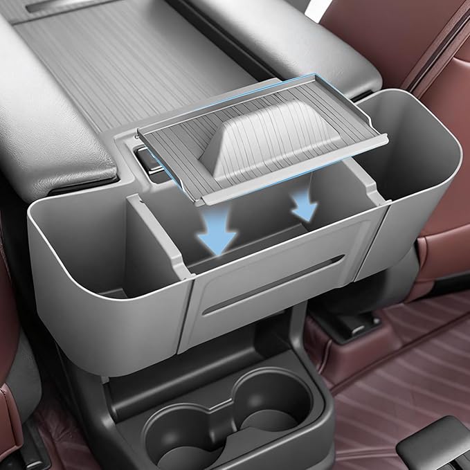 Center Armrest Rear Organizer for Toyota Sienna 2021-2026 ABS Cup Holder Tray Center Consoles 3-in-1 Backseat Organizer(Gray)