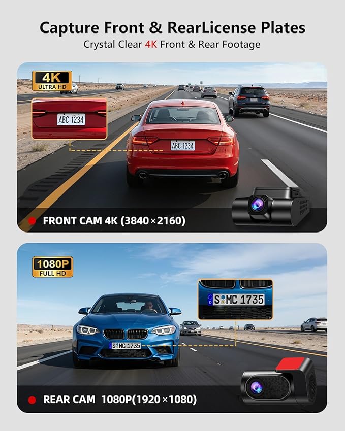 4K Dash Cam Front and Rear, Dash Camera for Cars 2 Channel 5.8GHz WiFi6 HDR Night Vision Dash Cam Built-in GPS, G-Sensor, Loop Recording, 170°Wide Angle, 24H Parking Mode