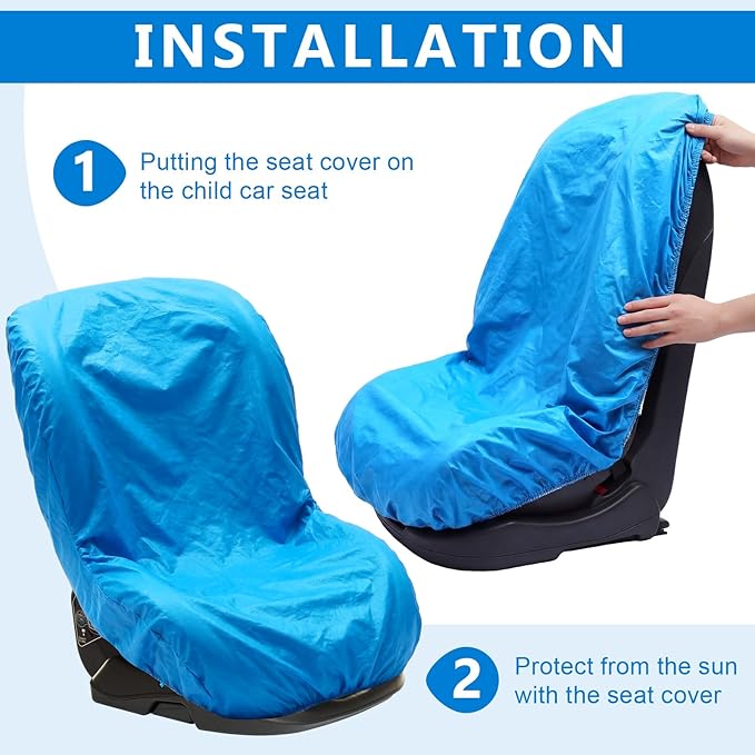 BBTO 2 Pcs Car Seat Sun Shade Covers Baby Car Seat Coolers Protector Reflective Carseat Sunshade Infant Shield Heat UV Sunlight Keep Baby Toddler Child Cool Travel Safety(Classic,Blue)