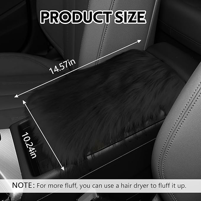 wuyaoyao Furry Car Armrest Cover, 12.1"×6.4" Soft Plush Car Center Console Cover, Winter Warm Fluffy Arm Rest Cover for Car, Auto Armrest Box Cover Protector, Universal Middle Console Pad (Black)