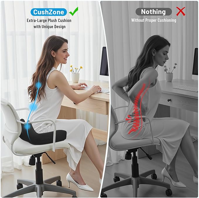 Memory Foam Seat Cushion for Office Chair, Ergonomic Coccyx Cushion for Desk Chair, Tailbone Support Pillow for Long Sitting, Non-Slip Seat Pad for Home, Car, Gaming Chair (Black, X-Large)