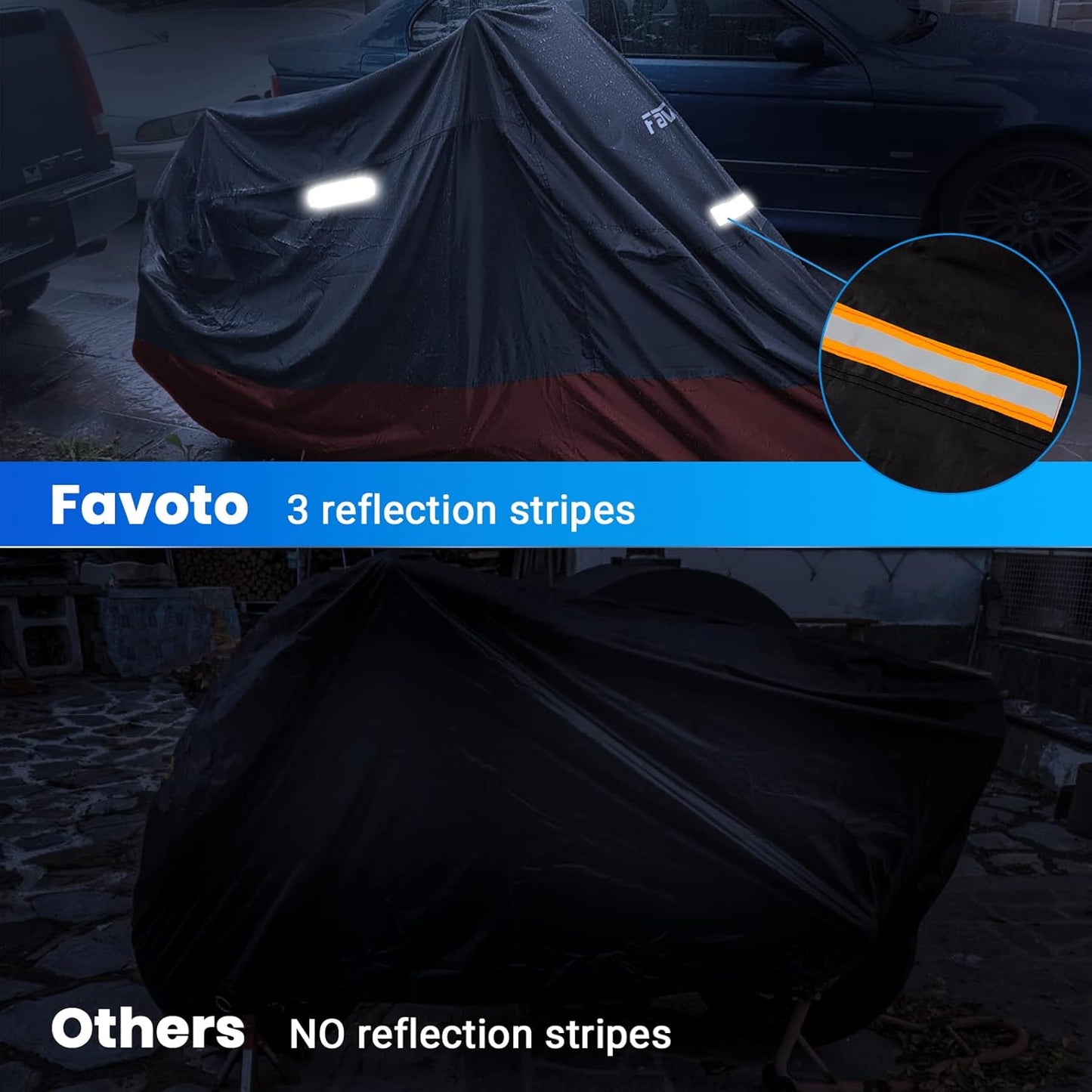 Favoto Motorcycle Cover Waterproof Outdoor - 96.5 inches Length All Season Universal Weather Rain Sun Protection Night Reflector with Lock-Holes Storage Bag Motorbike Vehicle Cover