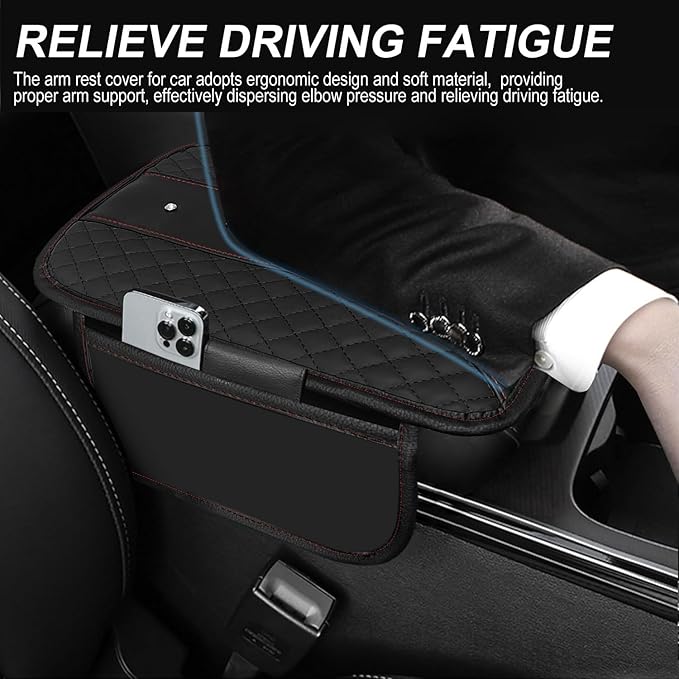 NBTEPEM Bling Crown Car Center Console Armrest Cover, Leather Middle Console Cover Cushion with 2 Storage Bags, Car Armrest Storage Box Interior Accessories for Most Vehicles(Black)