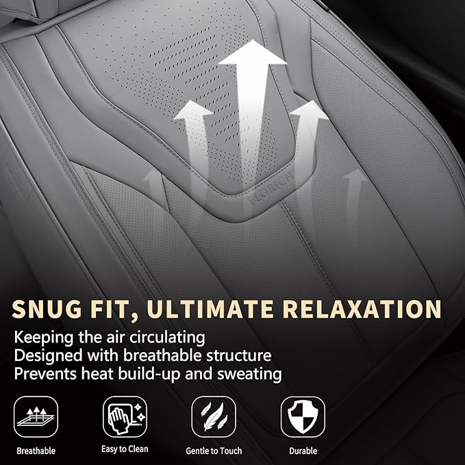 FLORICH Car Seat Cover Full Set, Automotive Seat Covers, Luxury Waterproof Leather Car Seat Protectors, Car Seat Cushions Universal Fit for Most Sedans SUVs Trucks - Grey
