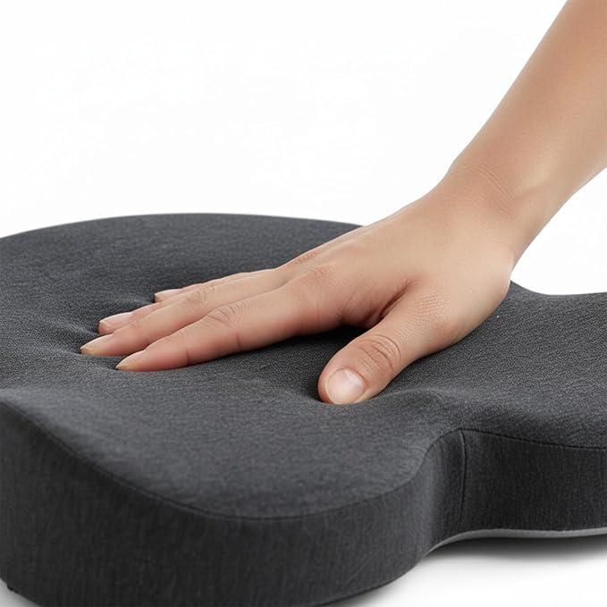 Memory Foam Seat Cushion, L-Shaped Ergonomic Office Chair Cushion for All-Day Sitting Comfort, Relieving Back & Tailbone Pain, Supportive Seat Cushions for Office Desk Gaming (Black Gray)