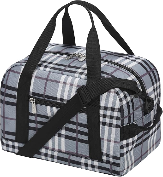 Small Gym Bag Carry On Bag - 12 in Mini Duffle Bag Lightweight for Overnight Travel(Gray white plaid)