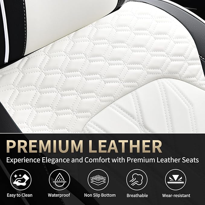 FLORICH Leather Cars Seat Covers Front Pair Seat Covers for Car Waterproof Automotive Seat Cover Vehicle Seat Interior Cushion Universal Fit for Most Car Truck SUV, Black&White