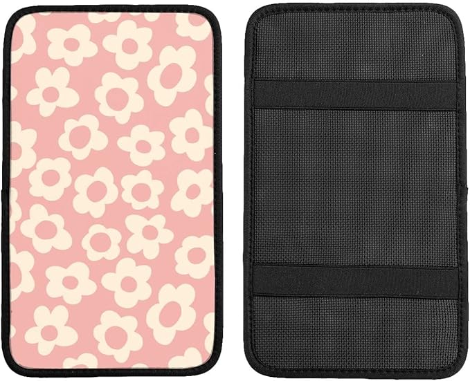 Vintage Groovy Flowers Auto Center Console Cover Pad Car Armrest Seat Box Cover Cushion Universal for Most Vehicle SUV Truck Car Accessories Decor