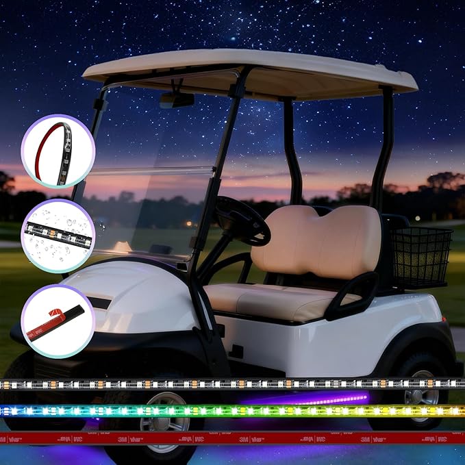 4 Pcs RGB+IC Golf Cart Underglow Light Strip, 12V-80V Dream Color Chasing Golf Cart Underbody Light with Remote and APP Control, Voltage Reducer Included, Music Sync for EZGO Yamaha Club Car