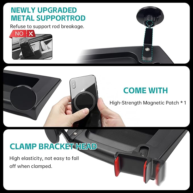 Magnetic Dash Phone Mount for 2011-2017 Jeep Wrangler JK JKU Accessories, Multi-Mount Phone Holder with Extension Arm Metal Rod, Dashboard Storage Tray with Extra Clip Bracket (Not for JL JLU)