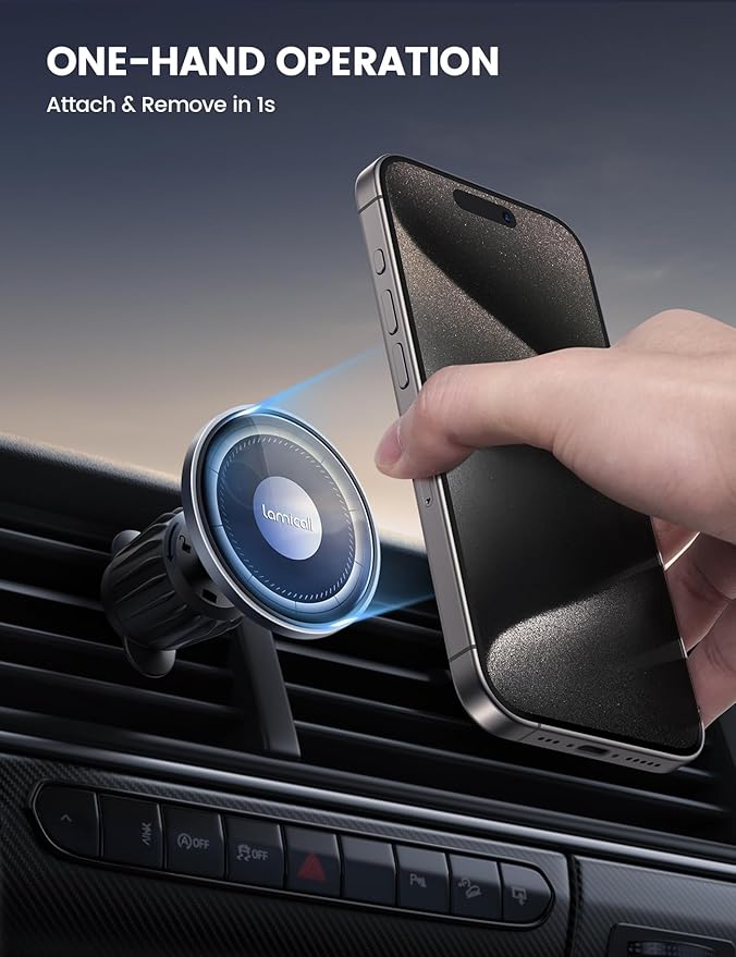 Lamicall For MagSafe Car Mount - [20X Strong Magnets] [Metal Hook] Magnetic Phone Holders for Your Car - 360° Rotation Car Phone Holder Valentines Day Gift for iPhone 16 Pro Plus Max Case & All Phones
