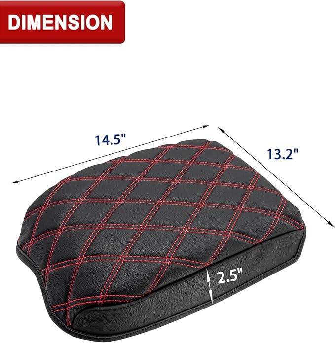 KBH Center Console Armrest Cover for Toyota Tacoma 2016-2023, Interior Accessories, Middle Console Lid Cushion, Arm Rest Cover Protector, Vinyl Leather, Black-Red Stitches