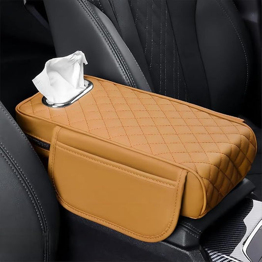 Car Center Console Cover for Toyota Highlander 3.Generation 2013-2020, Leather Car Arm Rest Cover, Car Armrest Cushion with 2 Storage Bags Car Center Console Armrest Pad, G Yellow