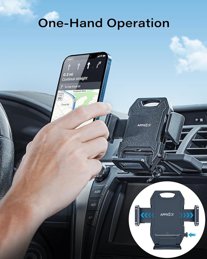 APPS2Car Sturdy CD Slot Phone Mount with One Hand Operation Design, Hands-Free Car Phone Holder Universally Compatible with All iPhone & Android Cell Phones, for Smartphone Mobile (Faux Leather)
