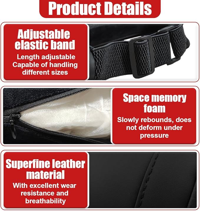 Car Neck Pillow, Memory Foam Ergonomic Auto Headrest Cushion Pillow, Relieve Driving Fatigue Car Neck Support Pillows, Comfortable Leather Vehicle Seat Pillows with Adjustable Strap (Black)