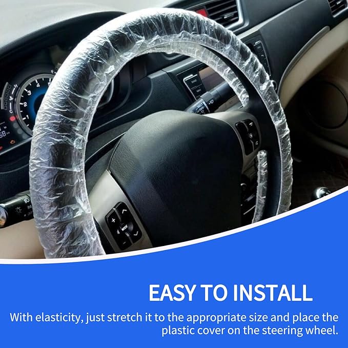 100 PCS Universal Car Disposable Steering Wheel Cover with Elasticity,Easy to Install Steering Wheel Shield,One-time Use Car Steering Wheel Protector for Auto Truck Bus, Keep Auto Interior Clean