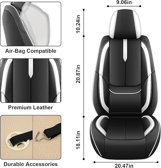 Fit for 98% of Mercedes Benz Car Seat Covers, Premium Nappa Leather Seat Cover, Fully Wrapped Protect Modern Style Seat Cover (2-Seat Standard, Black & White)