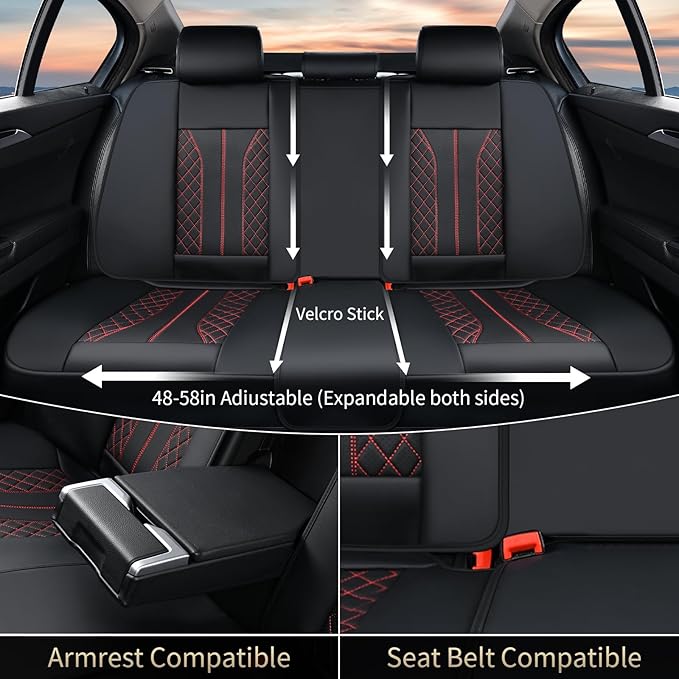FLORICH Leather Seat Covers Car Seat Cover Front and Rear Seat Cover 5 Seats Automotive Seat Covers Waterproof Seat Covers for Cars Universal Fit for Most Cars SUV Trucks, Black&Red Line