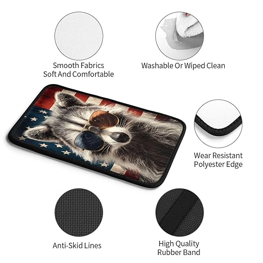 Cute Raccoon Sunglasses with American Flag Car Auto Armrest Cushion Cover Accessories Center Console Seat Box Pad Protector Universal Decoration for Most Vehicle SUV Truck