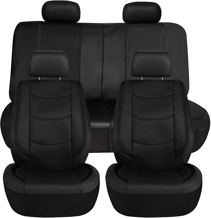 FH Group Full Set Faux Leather Car Seat Covers - Universal Fit, Low Back Front Seat Covers, Airbag Compatible, Split Bench Rear Seat Cover for SUV, Sedan Black