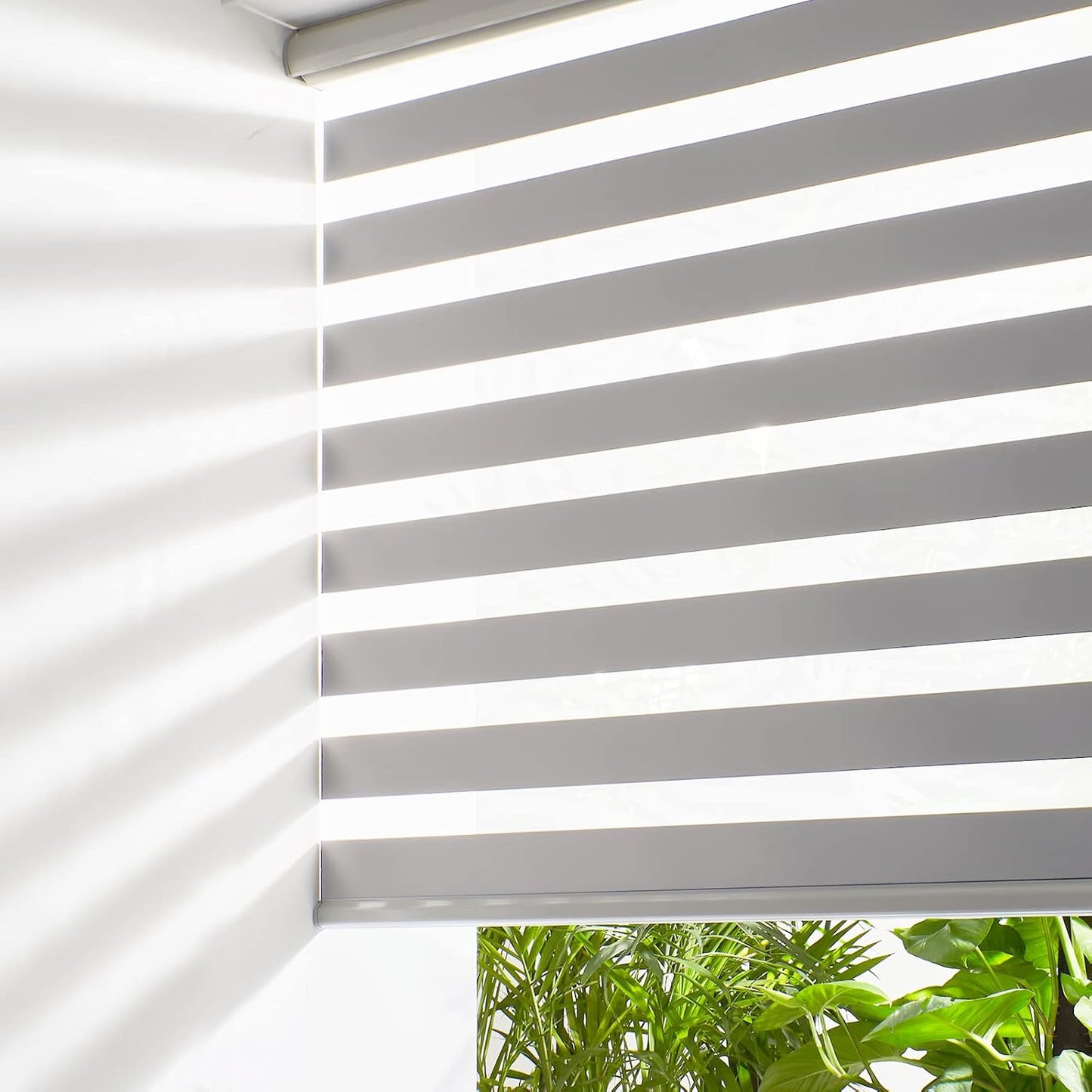 Persilux Cordless Zebra Blinds for Windows (70" W X 47" H, Grey) Free-Stop Windows Shades Dual Layer Light Control for Day and Night, Light Filtering Sheer Shades for Home, Easy to Install